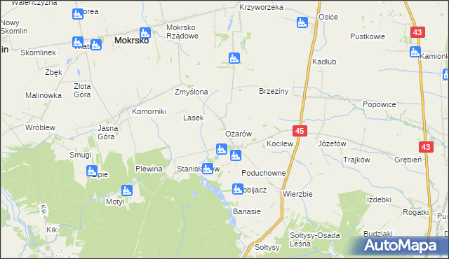 mapa Ożarów gmina Mokrsko, Ożarów gmina Mokrsko na mapie Targeo