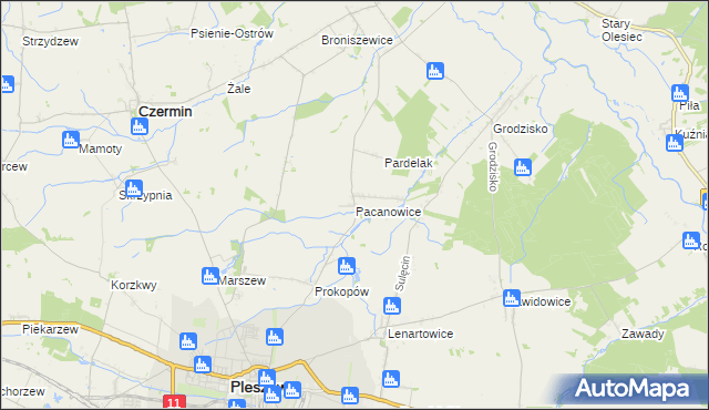 mapa Pacanowice, Pacanowice na mapie Targeo