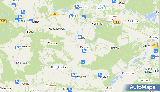 mapa Pągów gmina Żytno, Pągów gmina Żytno na mapie Targeo