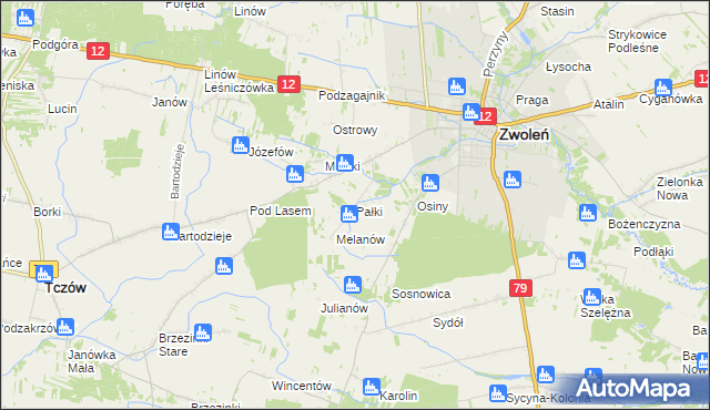 mapa Pałki gmina Zwoleń, Pałki gmina Zwoleń na mapie Targeo