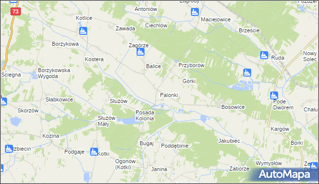 mapa Palonki, Palonki na mapie Targeo