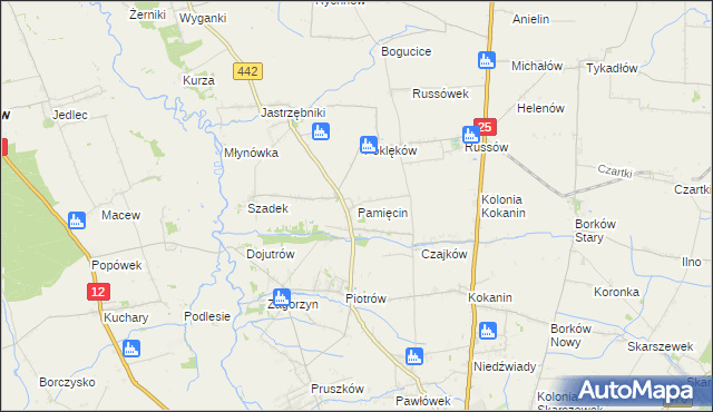 mapa Pamięcin gmina Blizanów, Pamięcin gmina Blizanów na mapie Targeo