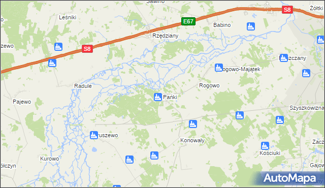 mapa Pańki gmina Choroszcz, Pańki gmina Choroszcz na mapie Targeo