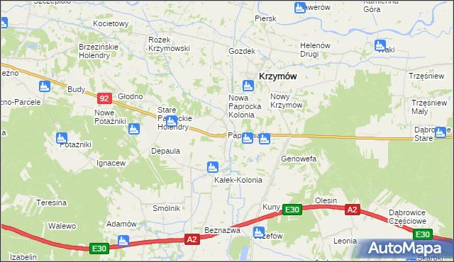 mapa Paprotnia gmina Krzymów, Paprotnia gmina Krzymów na mapie Targeo
