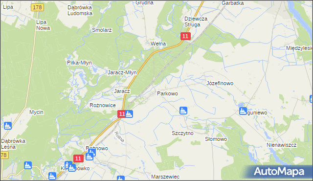 mapa Parkowo gmina Rogoźno, Parkowo gmina Rogoźno na mapie Targeo