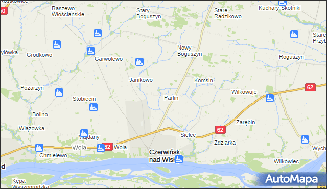 mapa Parlin gmina Czerwińsk nad Wisłą, Parlin gmina Czerwińsk nad Wisłą na mapie Targeo