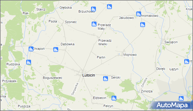 mapa Parlin gmina Lutocin, Parlin gmina Lutocin na mapie Targeo