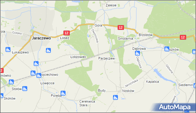 mapa Parzęczew gmina Jaraczewo, Parzęczew gmina Jaraczewo na mapie Targeo