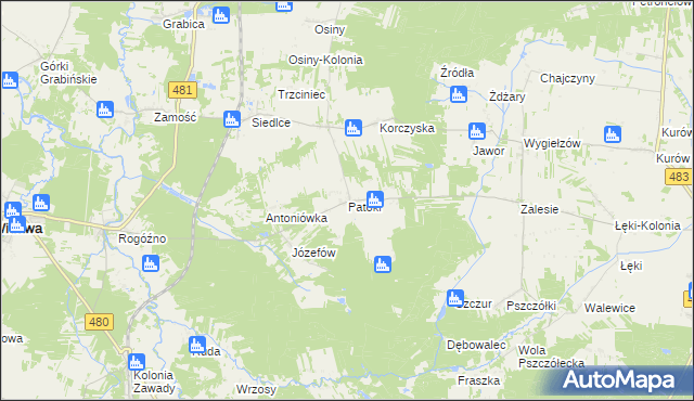 mapa Patoki gmina Widawa, Patoki gmina Widawa na mapie Targeo