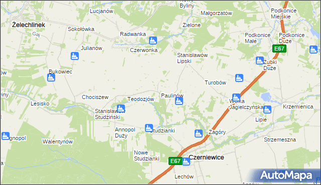 mapa Paulinów gmina Czerniewice, Paulinów gmina Czerniewice na mapie Targeo