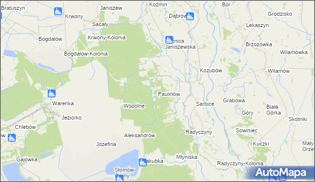 mapa Paulinów gmina Przykona, Paulinów gmina Przykona na mapie Targeo