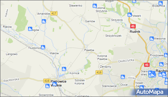 mapa Pawłów gmina Pietrowice Wielkie, Pawłów gmina Pietrowice Wielkie na mapie Targeo