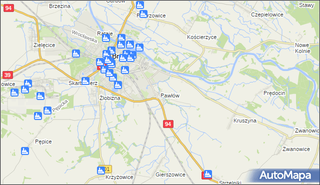 mapa Pawłów gmina Skarbimierz, Pawłów gmina Skarbimierz na mapie Targeo