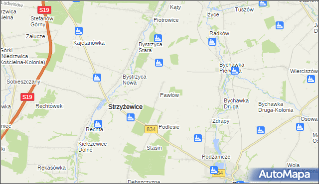 mapa Pawłów gmina Strzyżewice, Pawłów gmina Strzyżewice na mapie Targeo