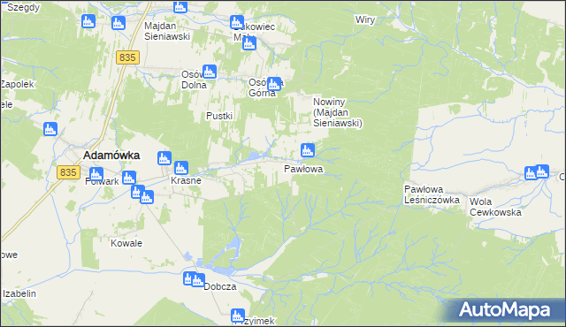 mapa Pawłowa gmina Adamówka, Pawłowa gmina Adamówka na mapie Targeo