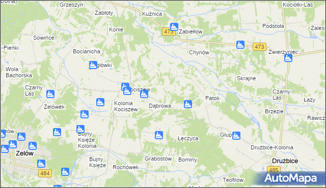 mapa Pawłowa gmina Zelów, Pawłowa gmina Zelów na mapie Targeo