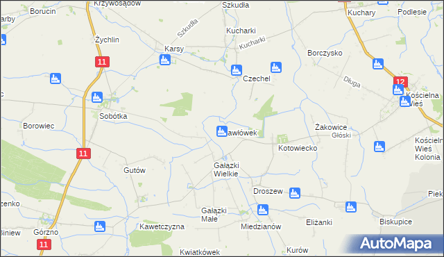 mapa Pawłówek gmina Nowe Skalmierzyce, Pawłówek gmina Nowe Skalmierzyce na mapie Targeo