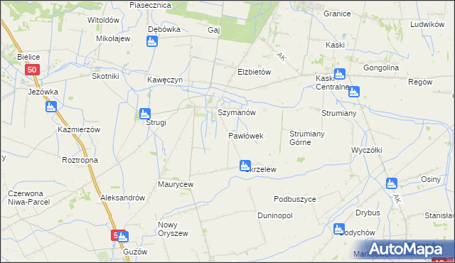 mapa Pawłówek gmina Teresin, Pawłówek gmina Teresin na mapie Targeo