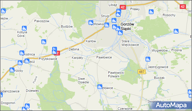 mapa Pawłowice gmina Gorzów Śląski, Pawłowice gmina Gorzów Śląski na mapie Targeo