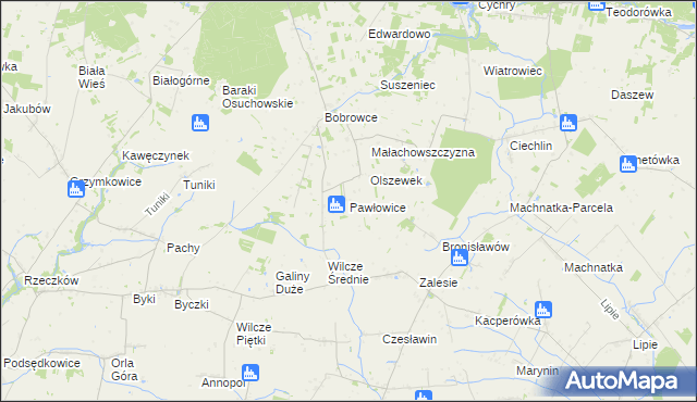 mapa Pawłowice gmina Mszczonów, Pawłowice gmina Mszczonów na mapie Targeo