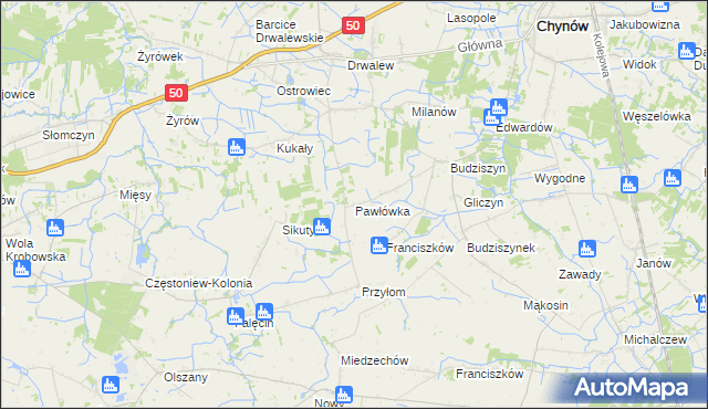 mapa Pawłówka gmina Chynów, Pawłówka gmina Chynów na mapie Targeo