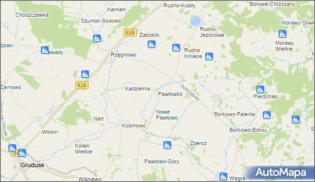 mapa Pawłówko gmina Czernice Borowe, Pawłówko gmina Czernice Borowe na mapie Targeo