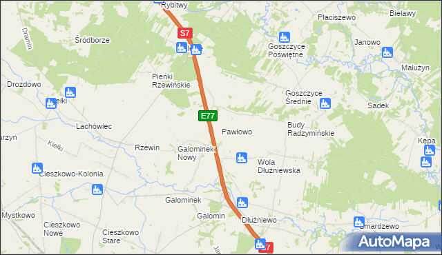 mapa Pawłowo gmina Baboszewo, Pawłowo gmina Baboszewo na mapie Targeo