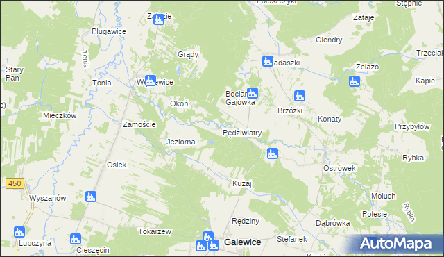 mapa Pędziwiatry gmina Galewice, Pędziwiatry gmina Galewice na mapie Targeo