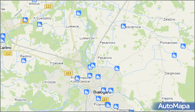 mapa Pękanino gmina Białogard, Pękanino gmina Białogard na mapie Targeo