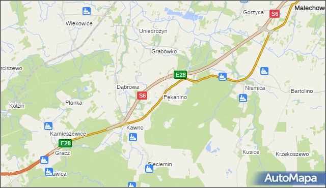 mapa Pękanino gmina Malechowo, Pękanino gmina Malechowo na mapie Targeo