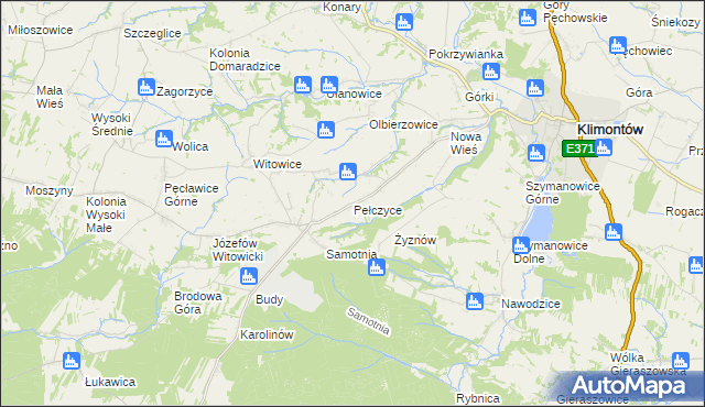 mapa Pełczyce gmina Bogoria, Pełczyce gmina Bogoria na mapie Targeo