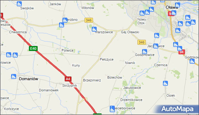 mapa Pełczyce gmina Domaniów, Pełczyce gmina Domaniów na mapie Targeo