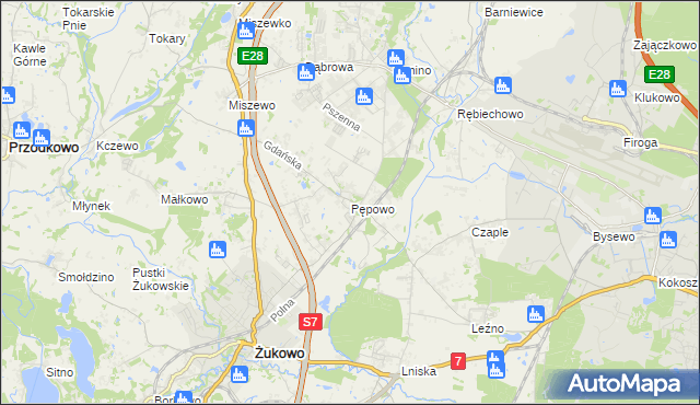 mapa Pępowo gmina Żukowo, Pępowo gmina Żukowo na mapie Targeo