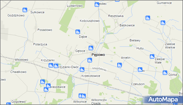 mapa Pępowo powiat gostyński, Pępowo powiat gostyński na mapie Targeo