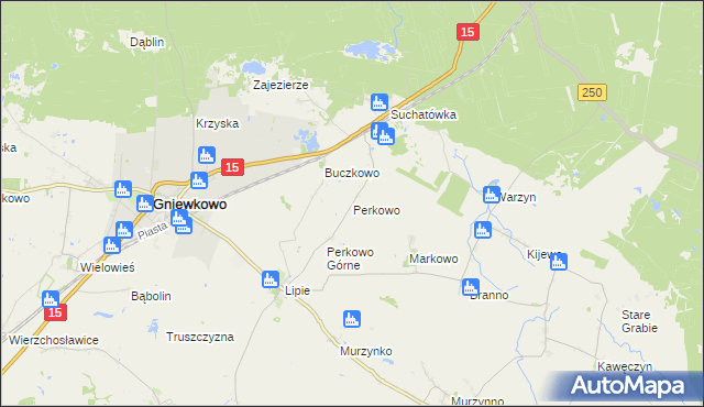 mapa Perkowo gmina Gniewkowo, Perkowo gmina Gniewkowo na mapie Targeo