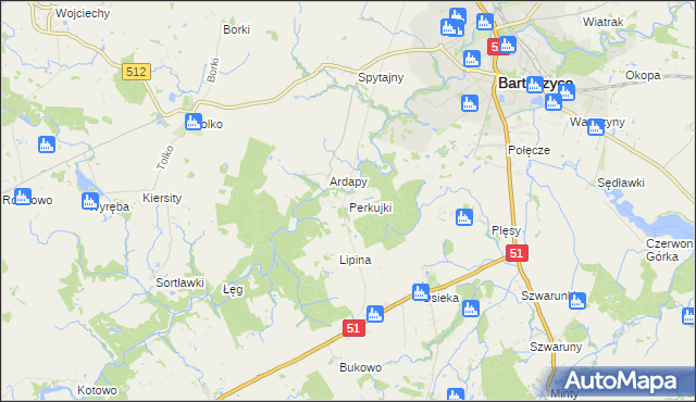 mapa Perkujki, Perkujki na mapie Targeo