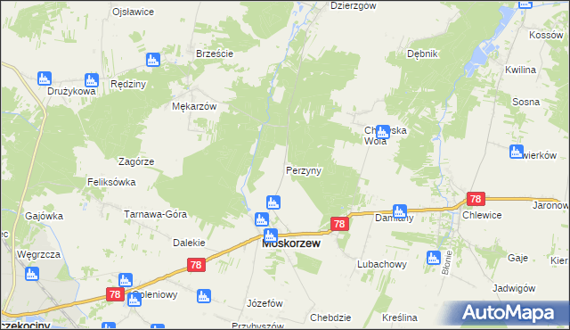 mapa Perzyny gmina Moskorzew, Perzyny gmina Moskorzew na mapie Targeo