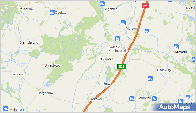 mapa Petrykozy gmina Rymań, Petrykozy gmina Rymań na mapie Targeo