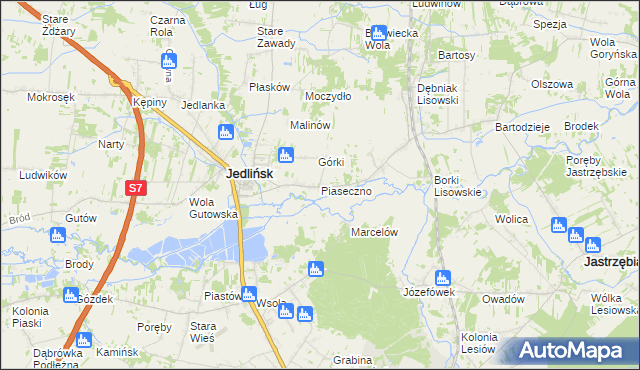 mapa Piaseczno gmina Jedlińsk, Piaseczno gmina Jedlińsk na mapie Targeo