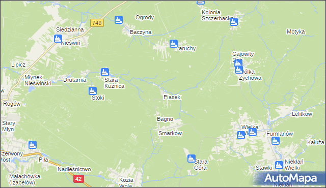 mapa Piasek gmina Stąporków, Piasek gmina Stąporków na mapie Targeo