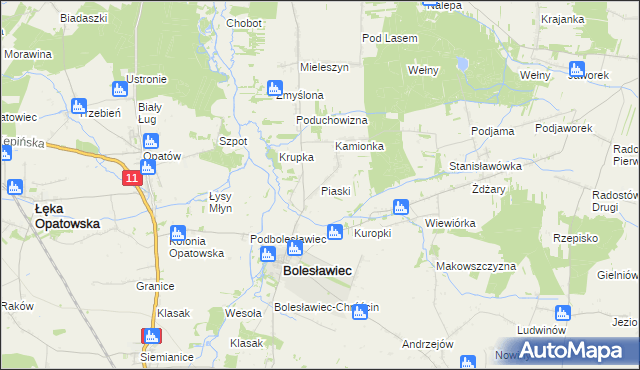 mapa Piaski gmina Bolesławiec, Piaski gmina Bolesławiec na mapie Targeo