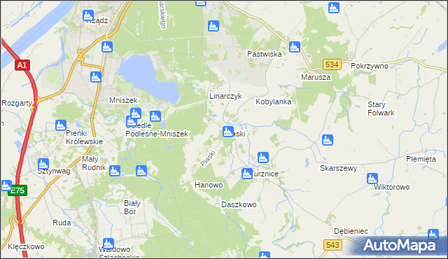 mapa Piaski gmina Grudziądz, Piaski gmina Grudziądz na mapie Targeo