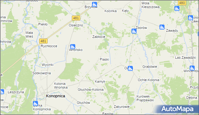 mapa Piaski gmina Konopnica, Piaski gmina Konopnica na mapie Targeo