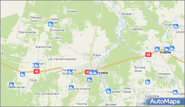 mapa Piaski gmina Odrzywół, Piaski gmina Odrzywół na mapie Targeo