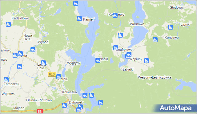 mapa Piaski gmina Ruciane-Nida, Piaski gmina Ruciane-Nida na mapie Targeo