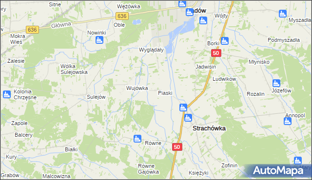 mapa Piaski gmina Strachówka, Piaski gmina Strachówka na mapie Targeo