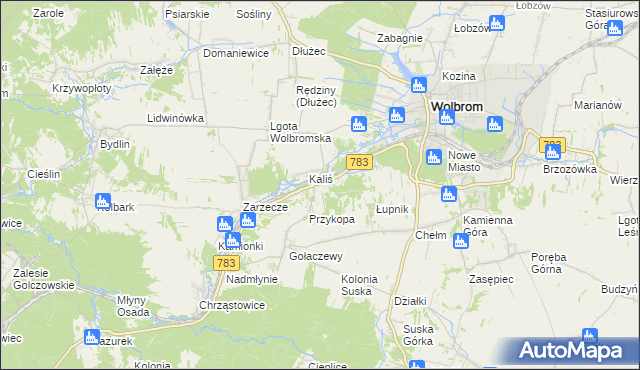 mapa Piaski gmina Wolbrom, Piaski gmina Wolbrom na mapie Targeo