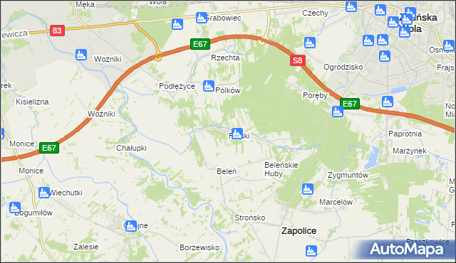 mapa Piaski gmina Zduńska Wola, Piaski gmina Zduńska Wola na mapie Targeo