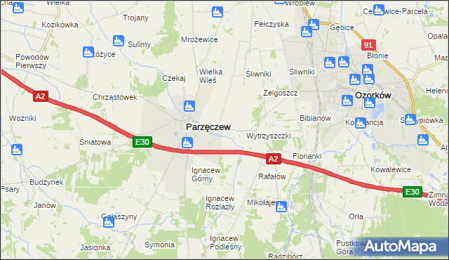 mapa Piaskowice gmina Parzęczew, Piaskowice gmina Parzęczew na mapie Targeo