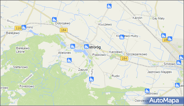 mapa Piaskowo gmina Ostroróg, Piaskowo gmina Ostroróg na mapie Targeo